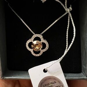 NIC & SYD clover white and taupe Swarovski crystals necklace